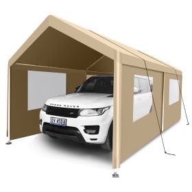 Carport, 10√ó20 Heavy Duty Portable Carport Garage Tent for Outdoor Storage Shelter khaki