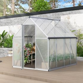 6x8 FT Polycarbonate Greenhouse, Outdoor Walk-in Green House with Vent Window, Hinged Door, Rain Gutter, Heavy-Duty Aluminum Hot House for Backyard Ga