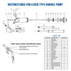 JAANHUEI P490 Plastic Lever Acting Drum Barrel Pump PP Manual Drum Barrel Pump Patented in USA Blue 53.5 inches (136 cm) PP Spout 11.8 oz. (350 cc) Pe