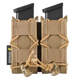 Molle Mag Pouch Open-Top Pistol Mag Pouch Adjustable Mag Pouch Compatible with Various MOLLE Tactical Belts (Color: Double-Brown)